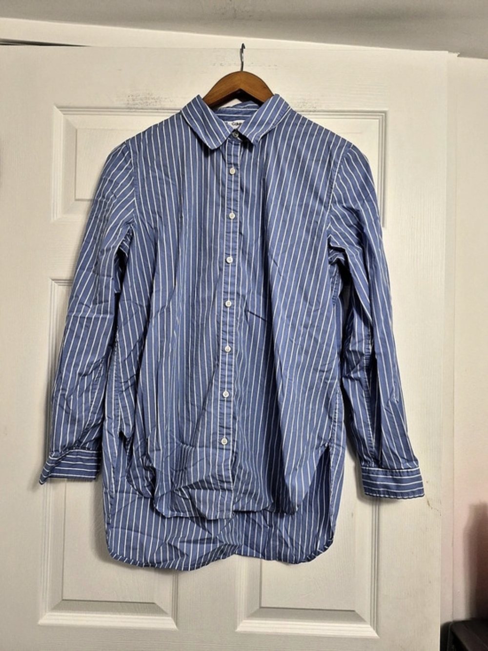 Calvin Klein Striped Button Down in Blue & White Medium